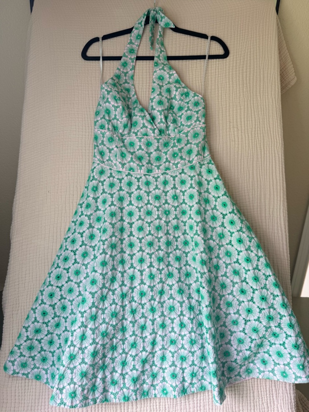 Lilly Pulitzer Halter Dress Size 8 Green White Floral Fit & Flare Cotton Summer - Picture 4 of 14